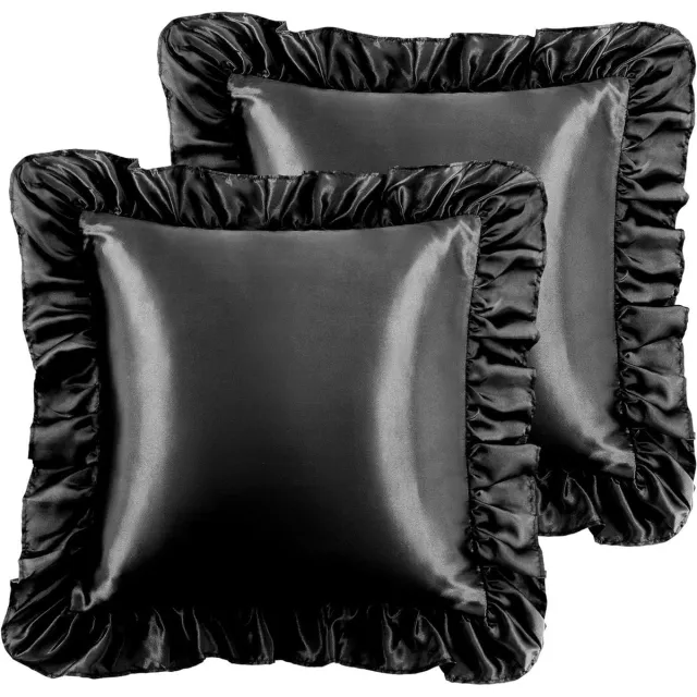 Provento Set van 2 satijnen kussenslopen met romantische details in zwart 40x40 cm Any