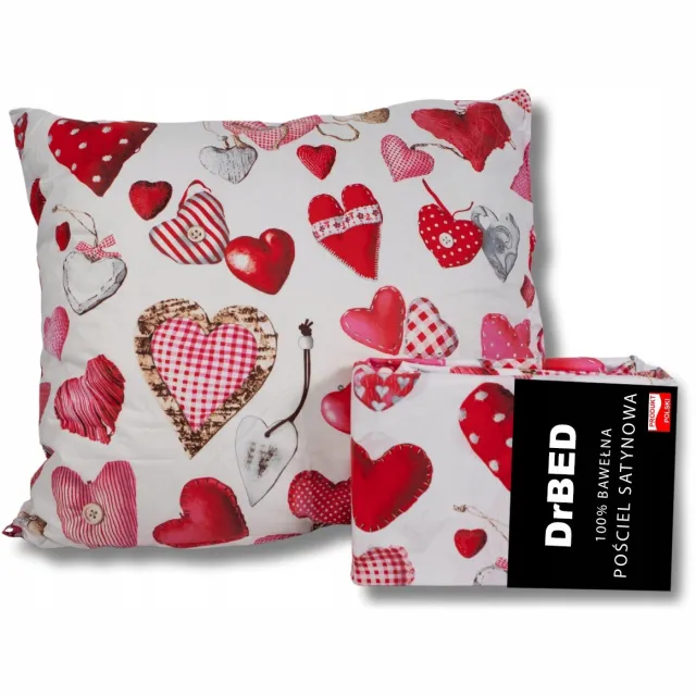 DrBED Serie - Dekbedovertrek - 160x200 cm - Valentijnsdag - Satijnen Afwerking - Hartjespatroon Wit;Rood;Roze