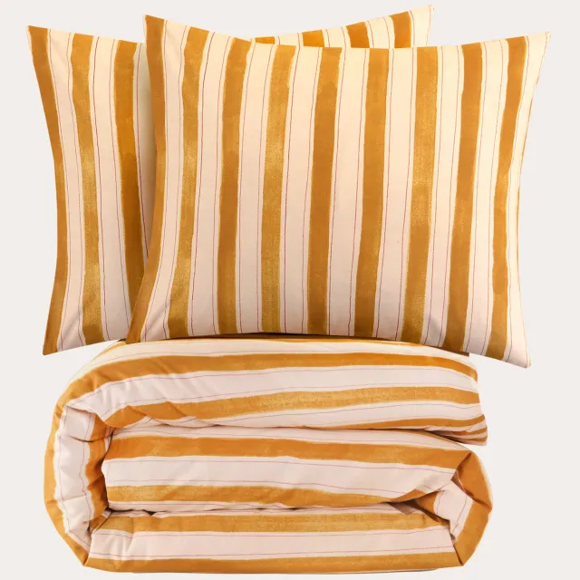 NOUS Living katoenen dekbedovertrek gestreept oranje