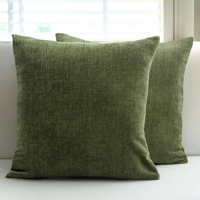 Ibenzoa Set van 2 decoratieve kussenslopen van chenille in mosgroen voor binnengebruik