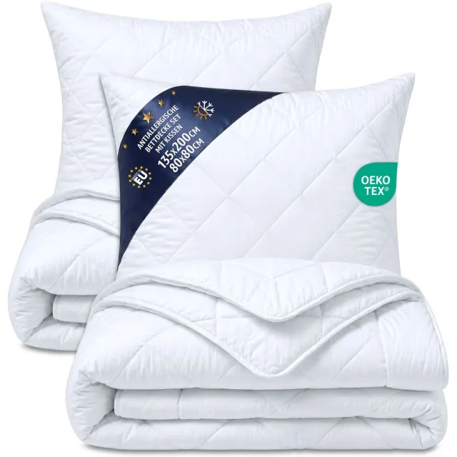 Amazinggirl Dekbed zonder overtrek 135x200 cm – all-season Gewatteerd dekbedden naar bed wit warm licht Set: 2 X dekbed 135 x 200 cm met 2 kussens 80 x 80 cm Tweede keuze Oeko-Tex Set: 2 x all-season dekbed, 2 x kussen