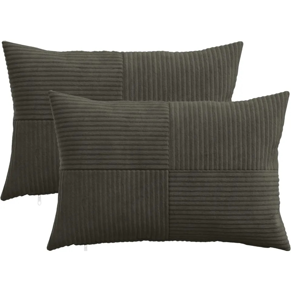 vidaXL Kussensloop 2 st ALMELO Antracietkleurig 40 x 60 cm corduroy, foto 3