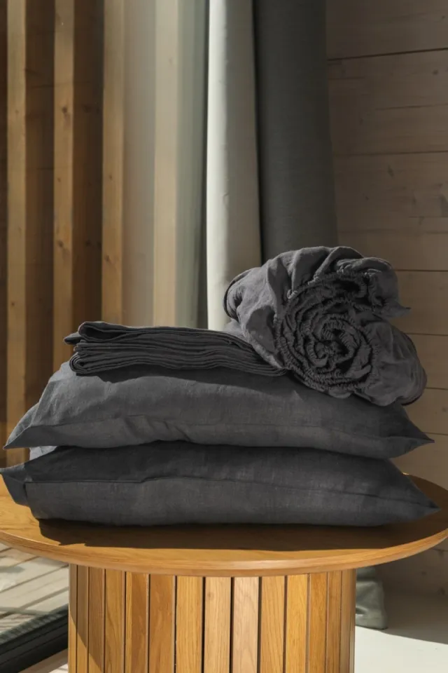 AmourLinen unisex vegan Beddengoedset Linnen Antraciet Donkergrijs