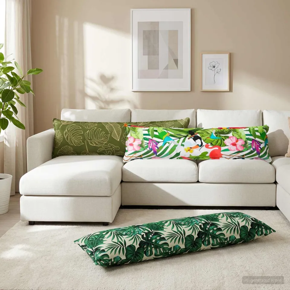 vidaXL Kussensloop 2 st HOUTEN Bladontwerp 40 x 145 cm Polyester groen, foto 2