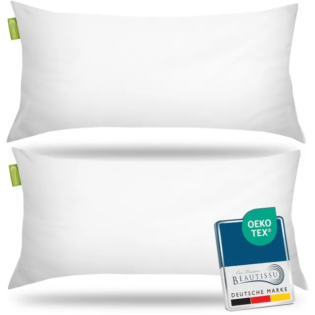 Beautissu BeauNuit UK - hoofdkussen Set van 2 hoofdkussens 40x80 cm - medium zacht kussen - wasbaar kussens Wit