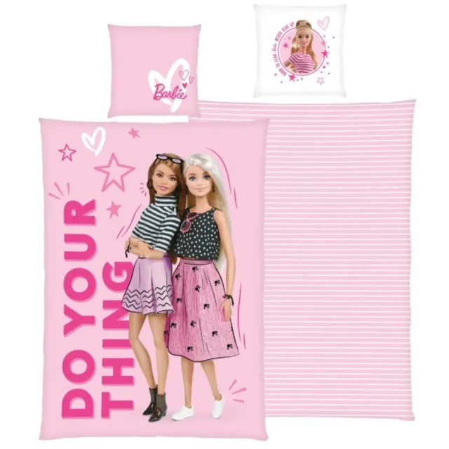 Barbie dubbelzijdig dekbedovertrek - met kussensloop - barbie - roze - 100% katoen