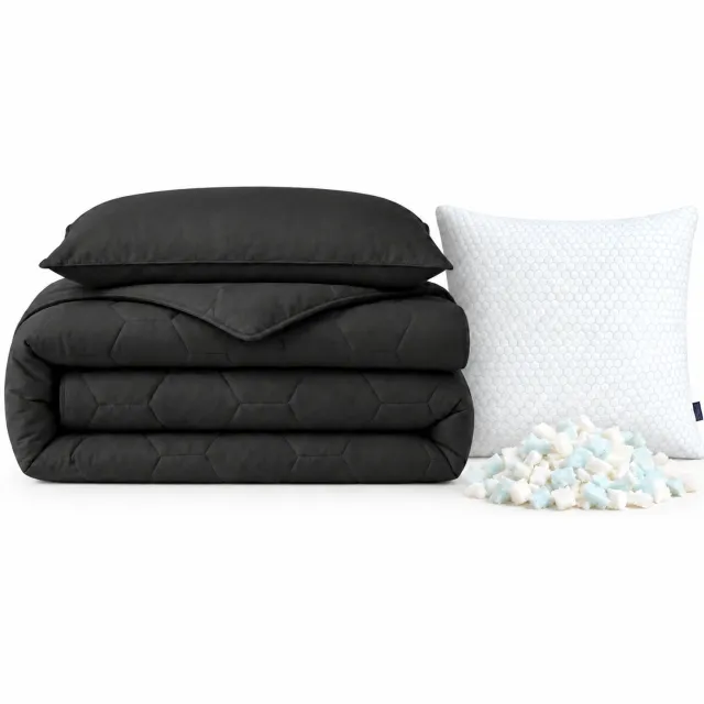 Dekbed-Discounter EazySleep Dekbed Zonder Overtrek 140 x 200 cm - Inclusief 1 kussen en kussensloop - Wasbaar op 40 graden - Warmteklasse 2 - Antraciet