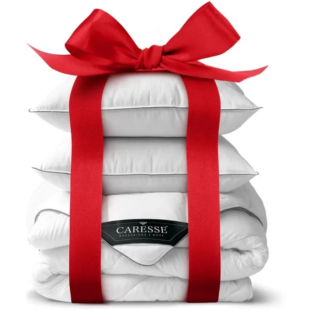 Caresse Combi Pakket – Dekbed 240x220 + 2 Hoofdkussens | Zomerdekbed | Duurzaam & Ademend | GRS Gecertificeerd Wit