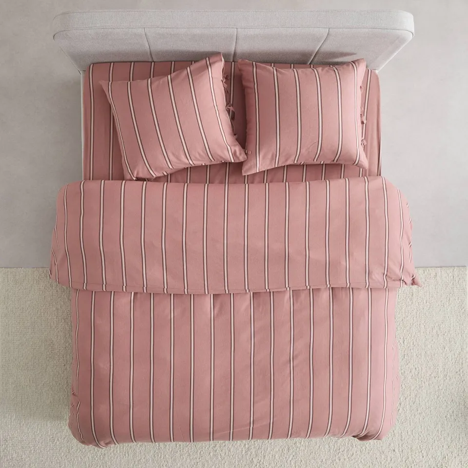 NOUS Living flanellen gestreepte 2-persoons dekbedovertrek 200x220 cm - roze, foto 3
