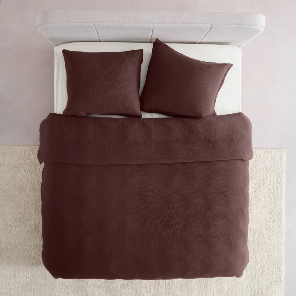 NOUS Living mousseline 2-persoons dekbedovertrek 200x220 cm - donkerbruin