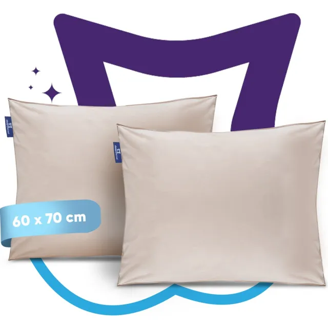 Slaapspeciaal eazydekbed Kussensloop - Beige - 60x70 cm - Set van 2 - Zacht, Hypoallergeen, Ademend, Vochtregulerend, Dubbelgestikt & Onderhoudsvriendelijk