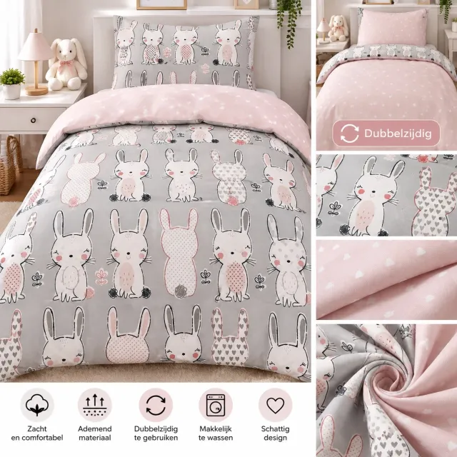 Cotton Touch Bunny Roze wit,grijs,roze