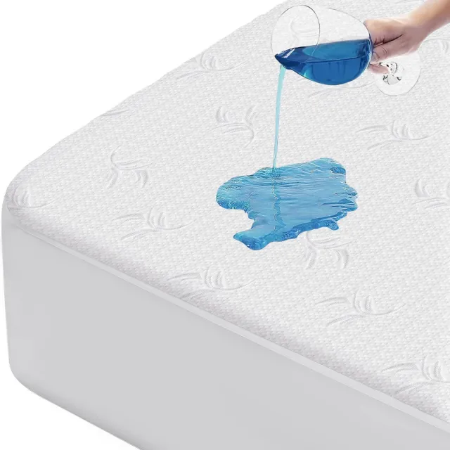 New Bed Aangepaste Antislip 100% Waterdichte Matrasbeschermer 3D Luchtstof Hoes Bedpad Glad en Geluidloos Textuur Bladpatroon 90 cm x 200 cm White