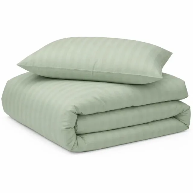 decoware Dekbedovertrek Hotelstreep 140x220 cm - Lichtgroen - Katoensatijn - Met Kussensloop - Eenpersoons