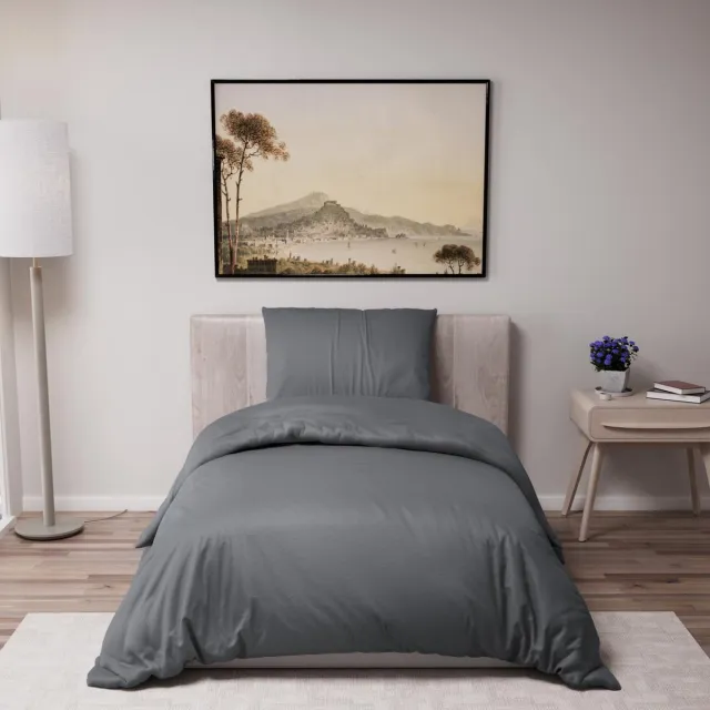 Famanu Dekbedovertrek 135 x 200 cm met 1 kussensloop 80 x 80 cm, donkergrijs, gemaakt van 100% microvezel, vrij van schadelijke stoffen voor een veilige slaapomgeving