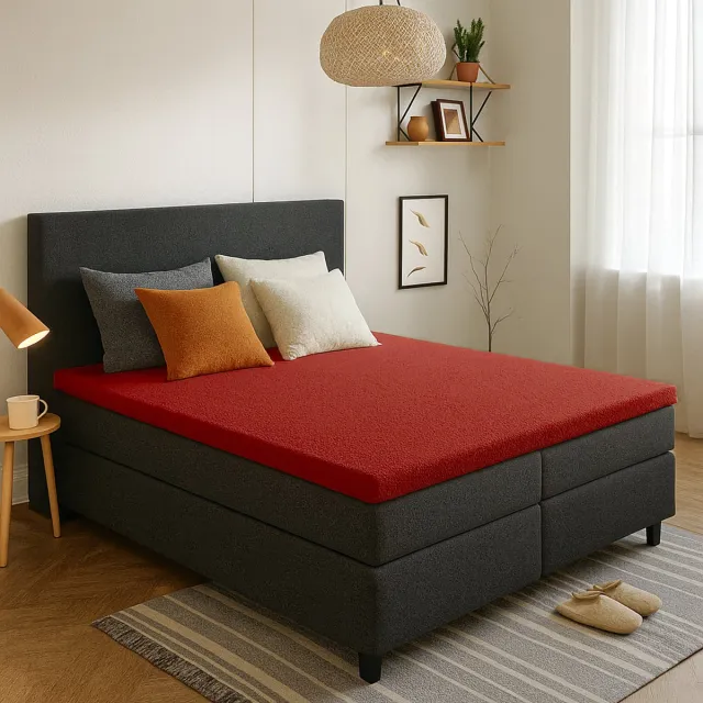 Saphira ESSENTIALS Badstof Topper Hoeslaken – Rood – 160x200/220 cm – 20 cm Matrashoogte – 360° Rondom Elastiek – Luxe Comfort & Perfecte Pasvorm