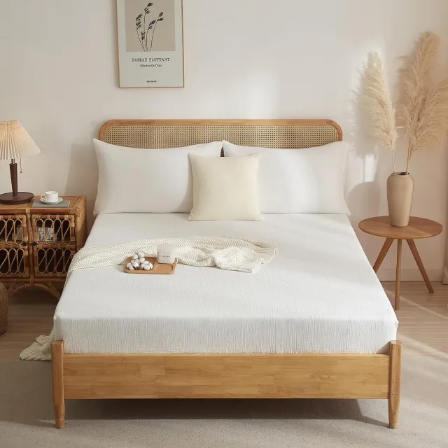 Ibenzoa Zacht Witte Muslin Katoenen Hoeslaken voor Boxspringbed 140x200 cm met Diepe Zakken