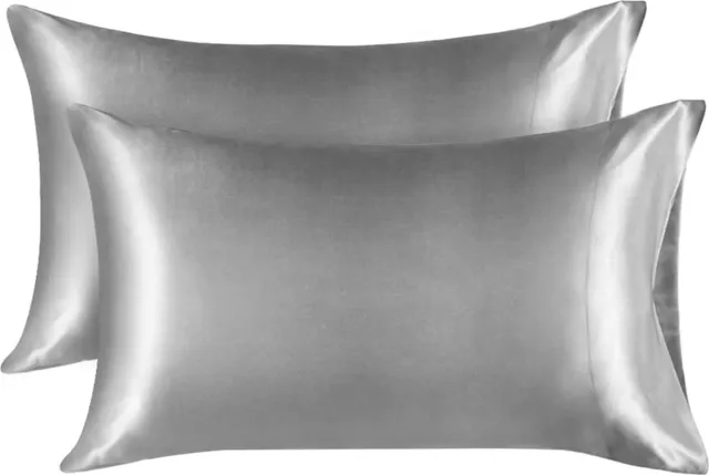 Hunta® Satijnen Kussensloop - Grijs - Kussenslopen 50x 75 cm - set van 2 - Kussensloop Satijn - Anti allergeen - Huidverzorging - Haarverzorging