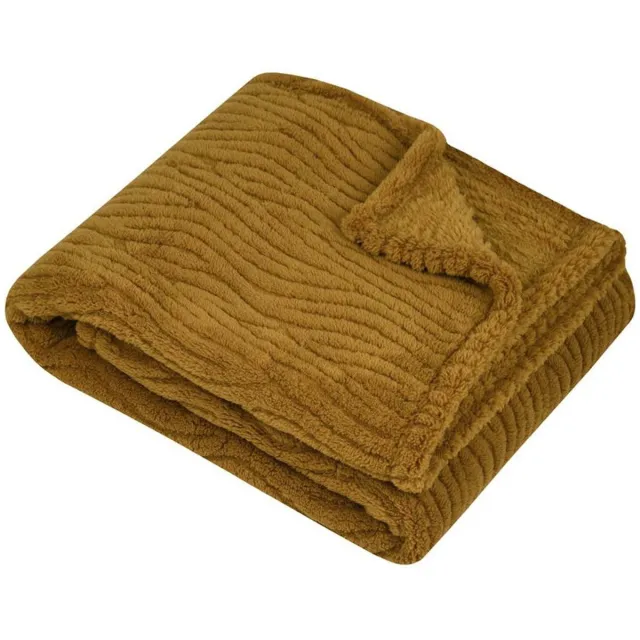 Stof Textiles Plaid / bankdeken / bedsprei Columbia - camel - 130 x 160 cm - zachte polyester stof - 1 persoons Camel bruin