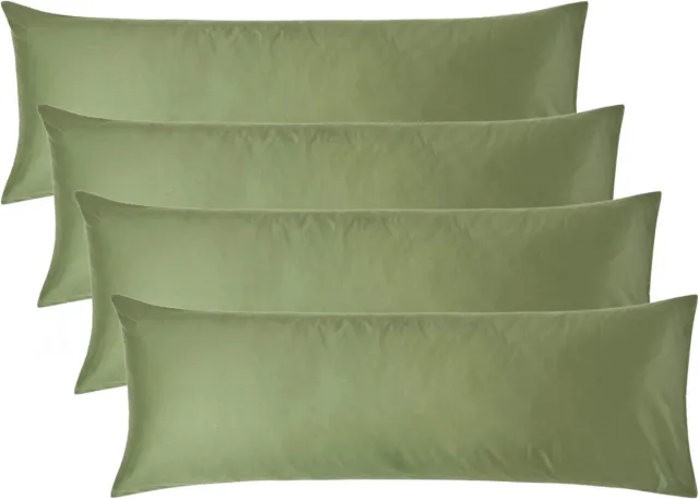 Homescapes Biologisch Kussensloop 50x140 cm Langwerpig – Set van 4 – Mosgroen – 100% Egyptisch Katoen Satijn – Draaddichtheid 400