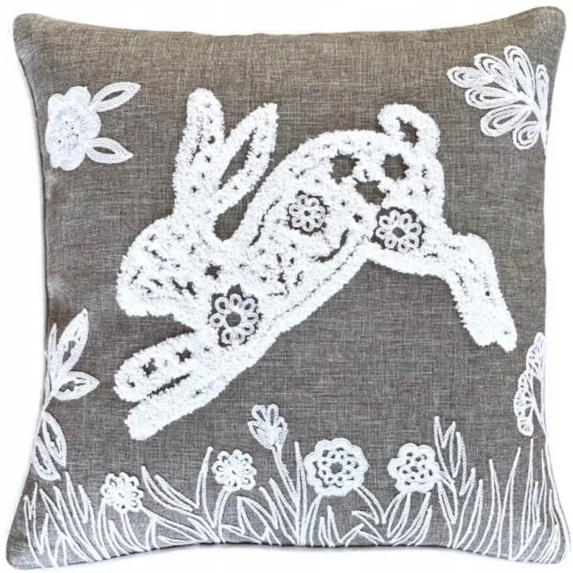DeHome Paaskussenhoes 40x40 cm met Konijn - Decoratieve Sierkussenhoes Grijs-beige
