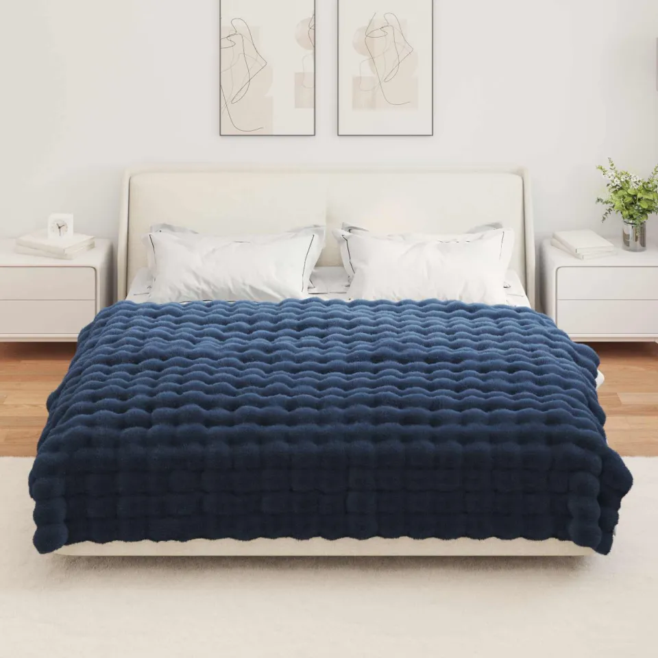 vidaXL Antislip deken van imitatie konijnenbont OLITE Marineblauw, foto 4