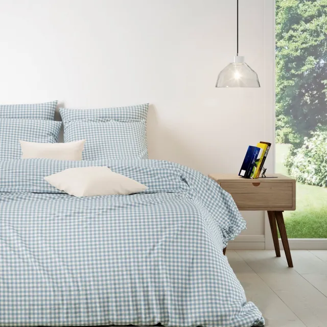 Mistral Home DEKBEDOVERTREK - katoen renforcé - 140 x 200 cm + 65 x 65 cm - eenpersoons - ruiten - blauw Blauw/Wit