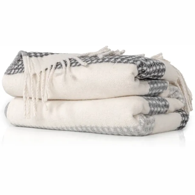 ANRO Geometrisch Plaid Grijs 130x160 cm - Katoenmix - Met franjes