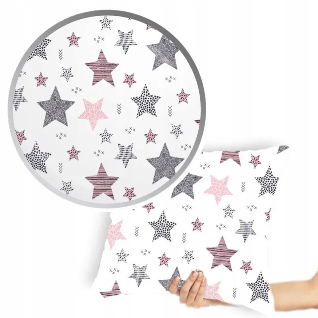 Designpremium Katoenen kussensloop 70x80 cm met roze sterrenprint Wit met roze sterrenprint