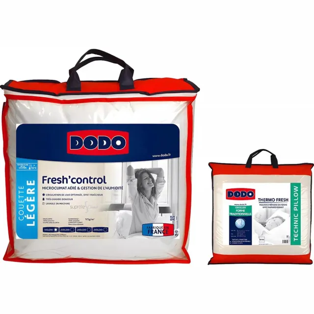 Vente-unique Pack DODO anti-transpiratiedekbed 140 x 200 cm + 1 hoofdkussen 60 x 60 cm met verkoelend effect FRESH CONTROL Wit