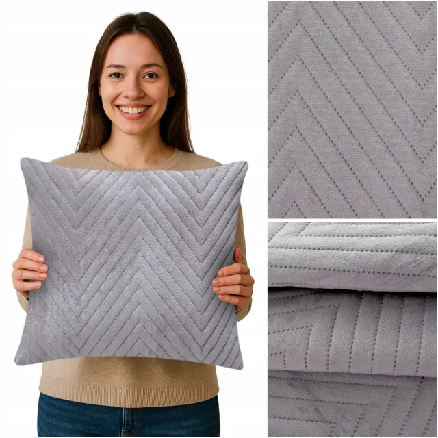 LOZKOHOLICY.PL Decoratieve Kussenhoes 45x45 cm - Gekleurd Velours met Visgraatpatroon Zilver