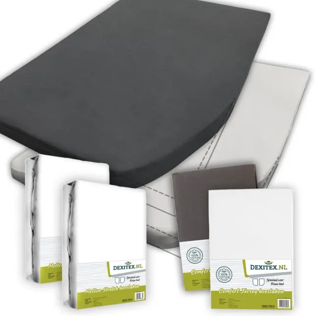dexitex Textielpakket Frans bed - 2 moltons en 2 hoeslakens RECHTS 1 x Wit + 1x Antraciet