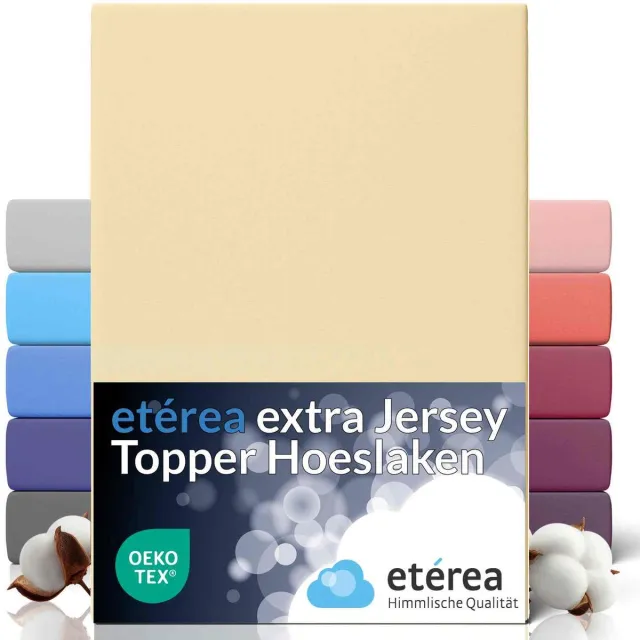 etérea Himmlische Qualität etérea Extra Jersey Hoeslaken 90x200 - 100x220 cm - Topper 10 cm - Oekotex - 100% katoen - Ivor Natuur