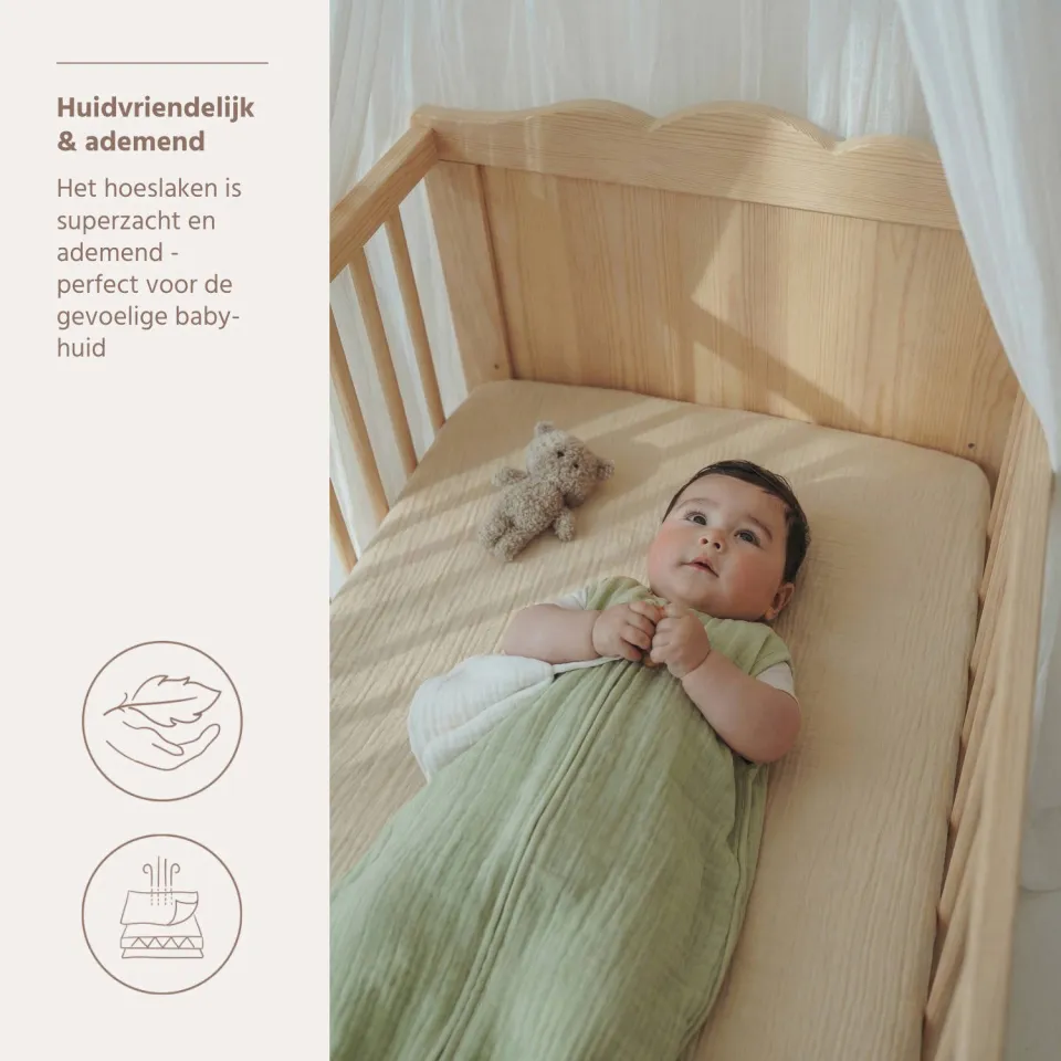 Meyco hoeslaken ledikant pre-washed hydrofiel soft sand 60x120cm, foto 5