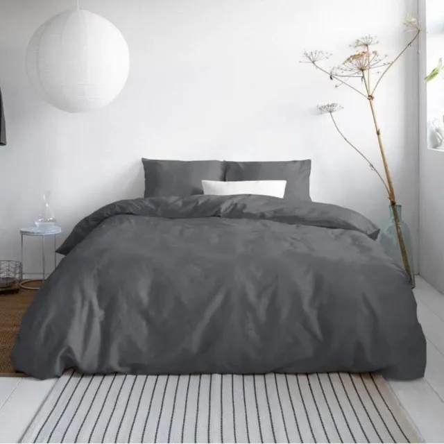 Droomtextiel Dekbedovertrek Katoen-Satijn Uni Antraciet - 200x200/220cm - Hoogwaardige Kwaliteit Super Zacht