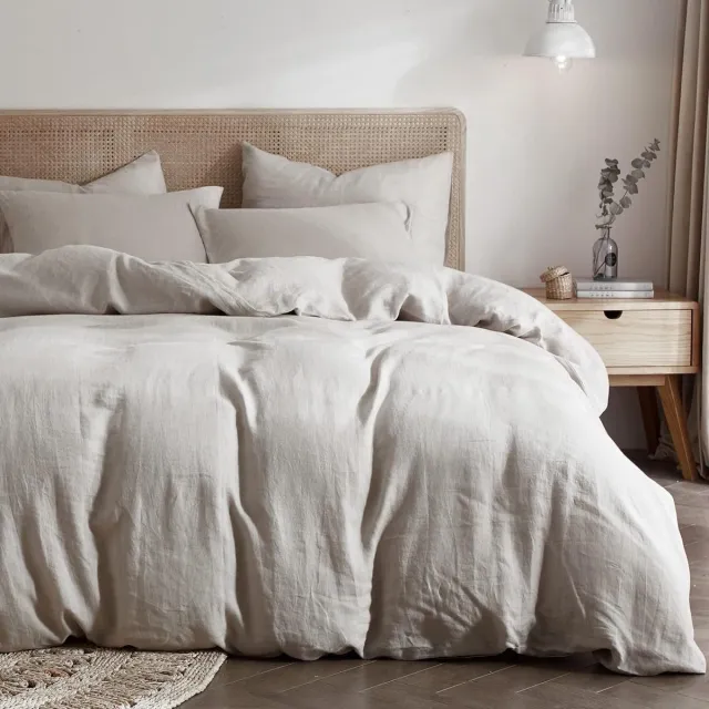 JGS Dubbel Mousseline Beddengoedset 200 x 220 cm, Katoen-Linnen Mix, Grijze Oeko-Tex Standard Beddengoedset met Ritssluiting wit