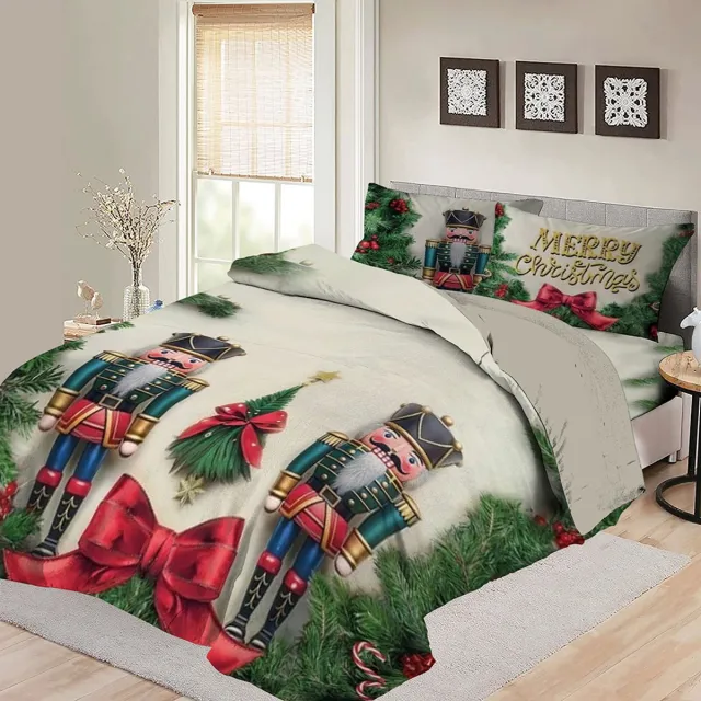 BED GLOW & APPAREL Kerst Dekbedovertrek 200x200 – Notenkraker & Merry Christmas Design – Inclusief 2 Kussenslopen 60x70 – Zacht & Sfeervol meerkleurig