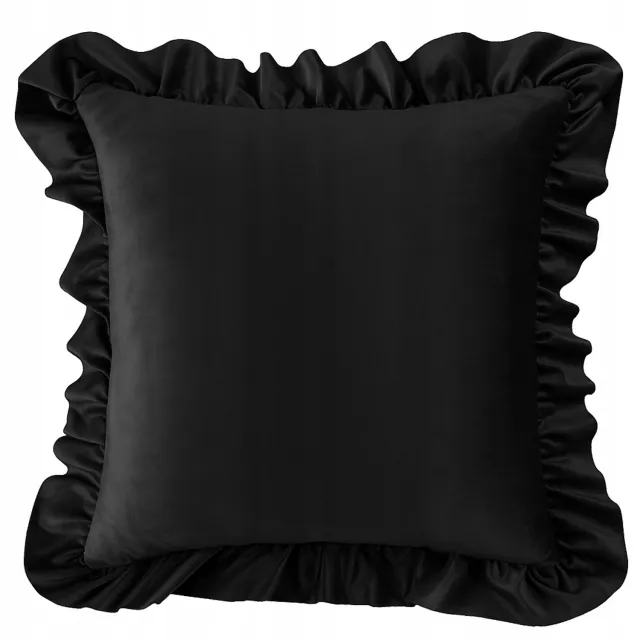 Fitizzio Decoratieve kussensloop met ruche, 40x40 cm, zwart velours