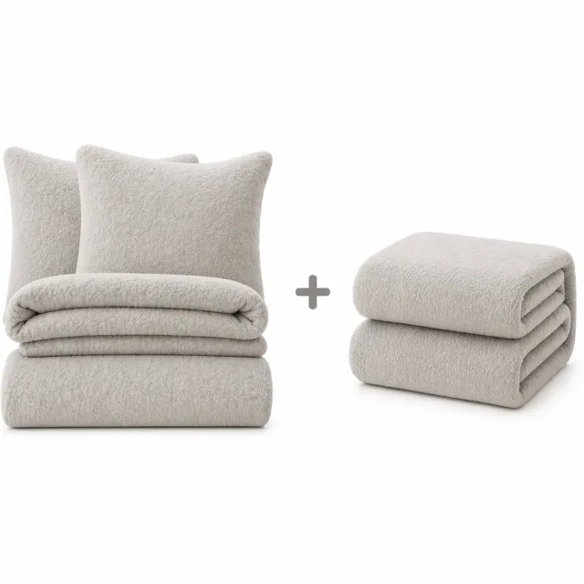 decoware Teddy Fleece Beddengoed Set - Dekbedovertrek + Hoeslaken + Kussenslopen - Grijs - 200x220 cm - Twijfelaar 140x200 cm Grijs 200x220cm + 140x200cm