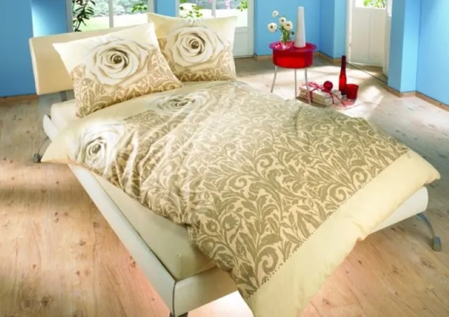 SENZATIONE 100% Katoen Percaline Dekbedovertrek 240x200/220-2x60x70 cm FLOWER ECRU MULTI