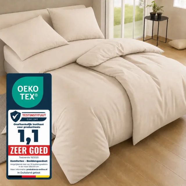 Komfortec Premium Dekbedovertrek 2x135x200 cm + Kussensloop 2x80x80 cm - 100% Microvezel - 90 g/m² - 4-Delige Superzachte Beddengoedset - met Rits - Beige