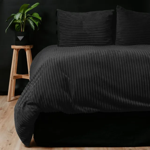 Sleeptime dekbedovertrek Rib Teddy Zwart 140x200/220 cm Ribbed Zwart
