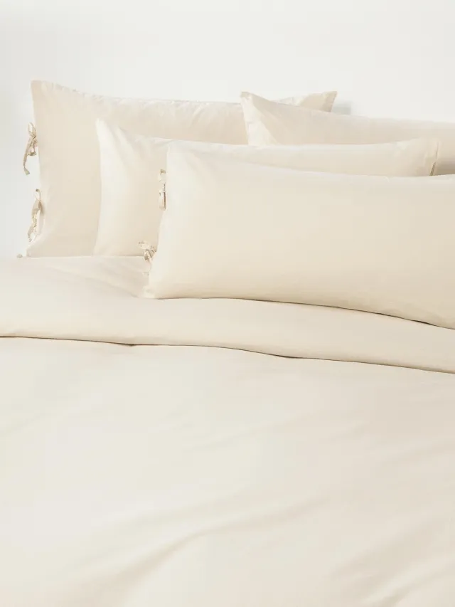 Westwing Collection Gewassen perkal katoenen dekbedovertrek Leonie Beige