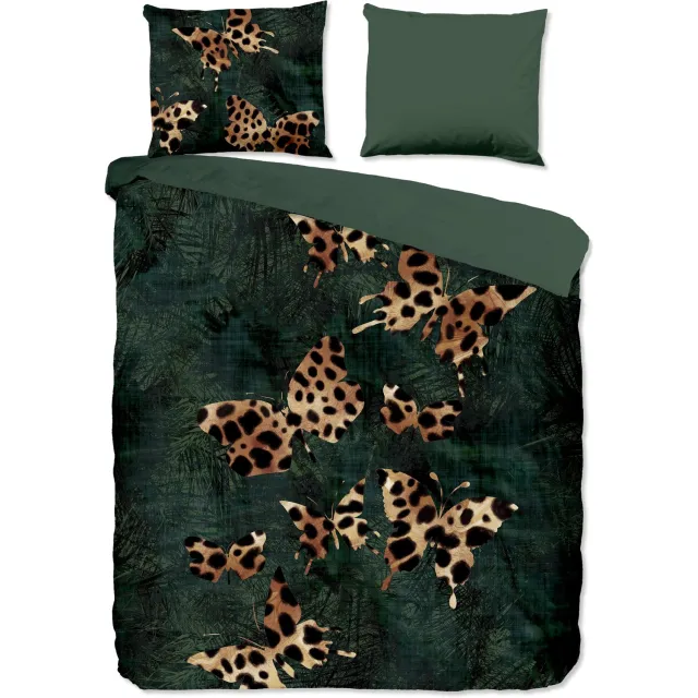 Pure dekbedovertrek jungle met panterprint vlinders - Lits jumeaux 240x200/220 cm - Donkergroen - Microvezel Dark Green