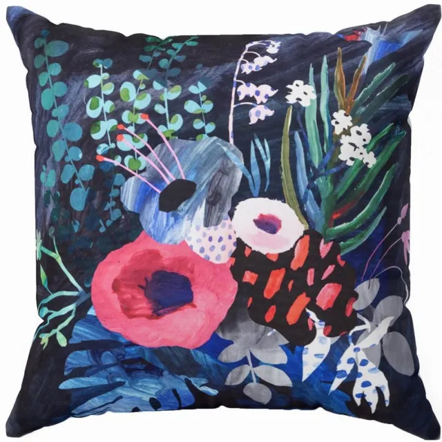 Eurofirany Decoratieve Kussenhoes 45x45cm - Bloemenprint Zwart met bloemenprint