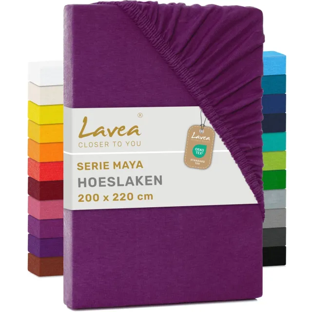 lavea Hoeslaken 200x220 cm – 100% Katoen, Zacht en Ademend – Geschikt voor Matrassen tot 35 cm – Jersey met Elastiek Rondom – Lila