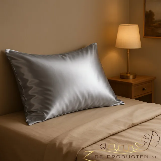 Hoge korting. Zijden kussensloop, 100% moerbei zijde, hoogste kwaliteit (6A grade) 19 Momme. Kleur zilver/grijs, maat 60x70 cm.
