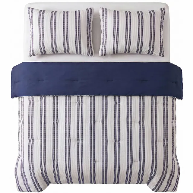 NOUS Living waffle dekbed zonder overtrek met kussensloop Lazy - tommy Wit/Blauw