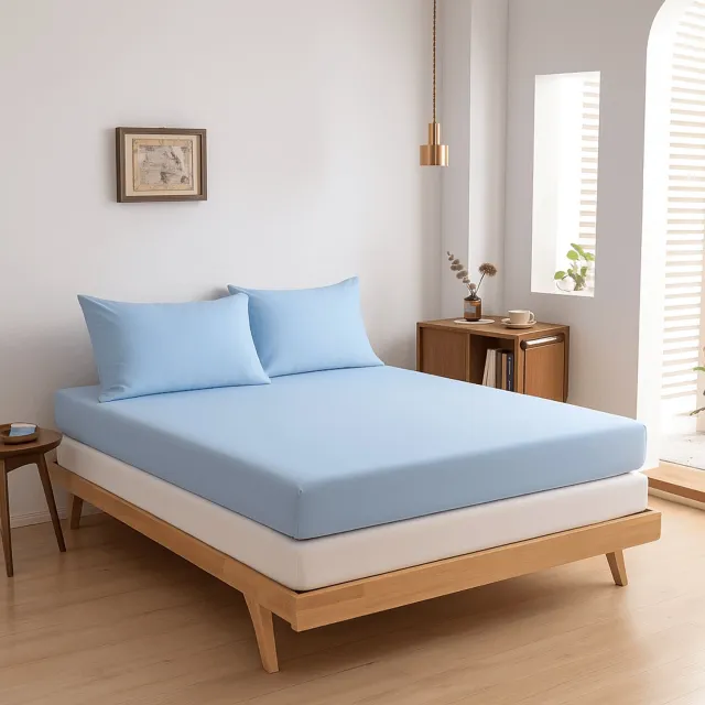 Boomba Bamboo bamboe hoeslaken voor topdekmatras - Sky Blue - 160x220/210 cm - hoekhoogte 10 cm - 100% biologisch bamboe - 400TC satijn Blauw