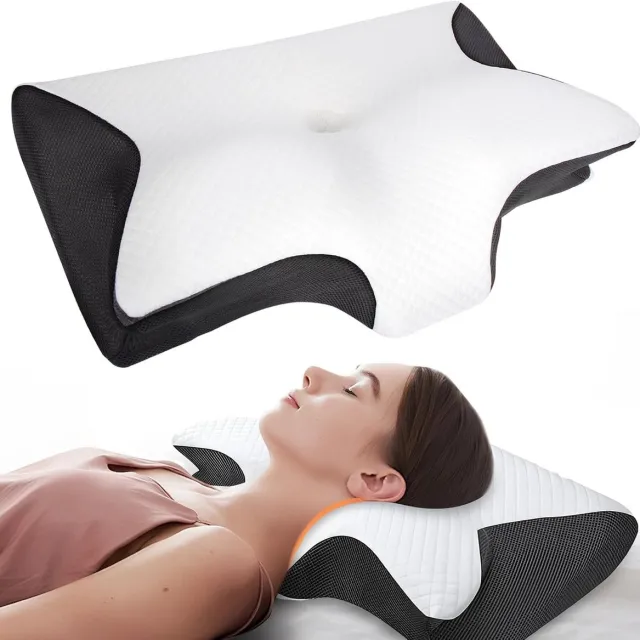 LUCKICE Anti snurk kussen - Voor iedere slaaphouding - 62x37 cm - Hoofdkussen - Apneu - Ergonomisch & orthopedisch - Slaap - Vlinder - Kussen - Nekklachten - Memory foam wit